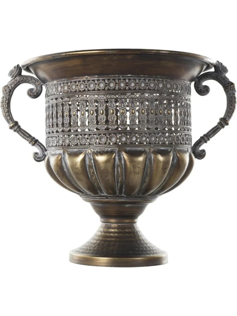 Urn-Shaped Metal Decorative Vase with Cut Outs - 12